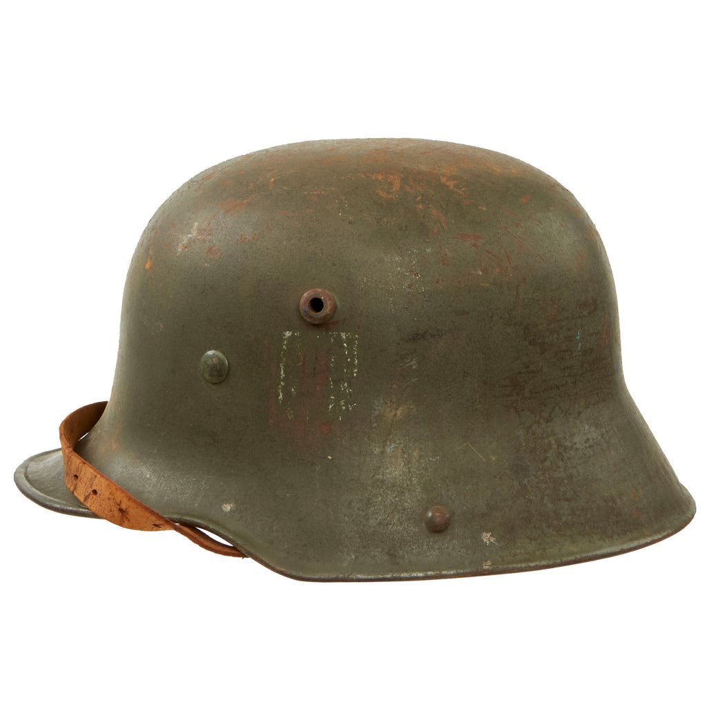 Original German WWII M16 Transitional Heer Army Former Double Decal Helmet with Damaged 56cm Liner & Chinstrap - Stamped Si66 Original Items