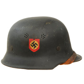 Original German WWII M34 Square Dip NSDAP Double Decal Civic Police Steel Helmet with Liner & Chinstrap - Ordnungspolizei
