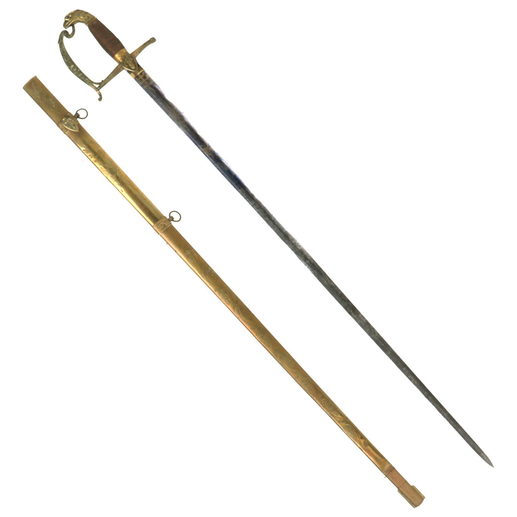 Original U.S. Pre Civil War Era M1830 Officer's Eagle Head Sword by Gebrüder Weyersberg with Fire Blued Blade & Engraved Brass Scabbard Original Items