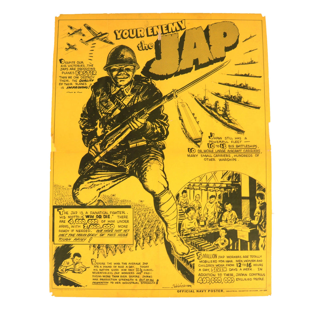 Original U.S. WWII Anti-Japanese Official U.S. Navy 1944 Propaganda Poster - Your Enemy the Jap - 23½ x 18” Original Items