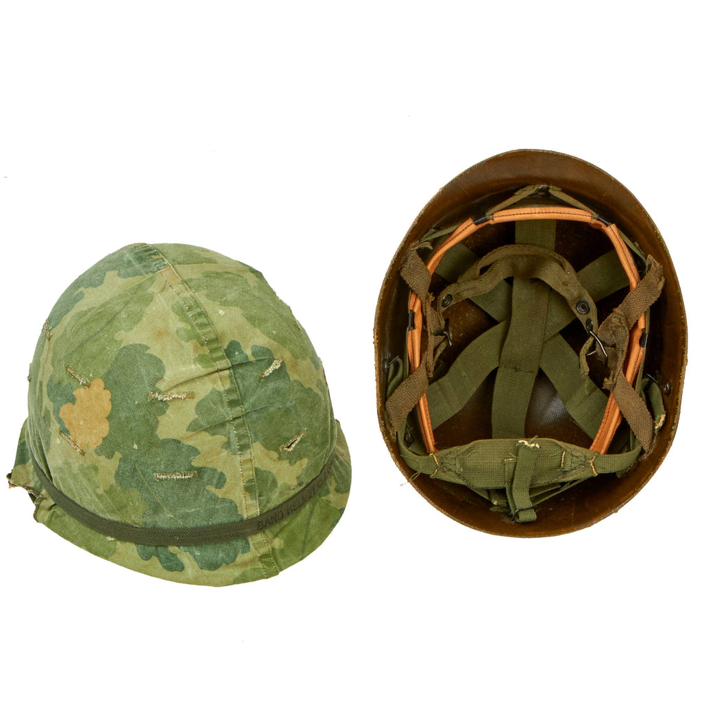 Original U.S. Vietnam War M1-C Paratrooper Helmet with Reversible Camouflage Cover - Complete Original Items