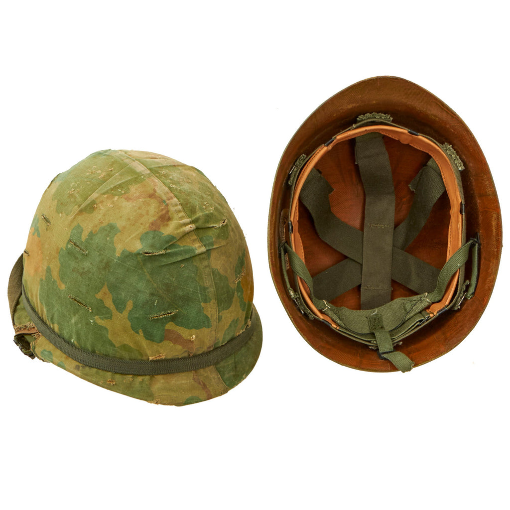 Original U.S. Vietnam War M1 Helmet with Camouflage Cover and 1973 Dated Liner Original Items
