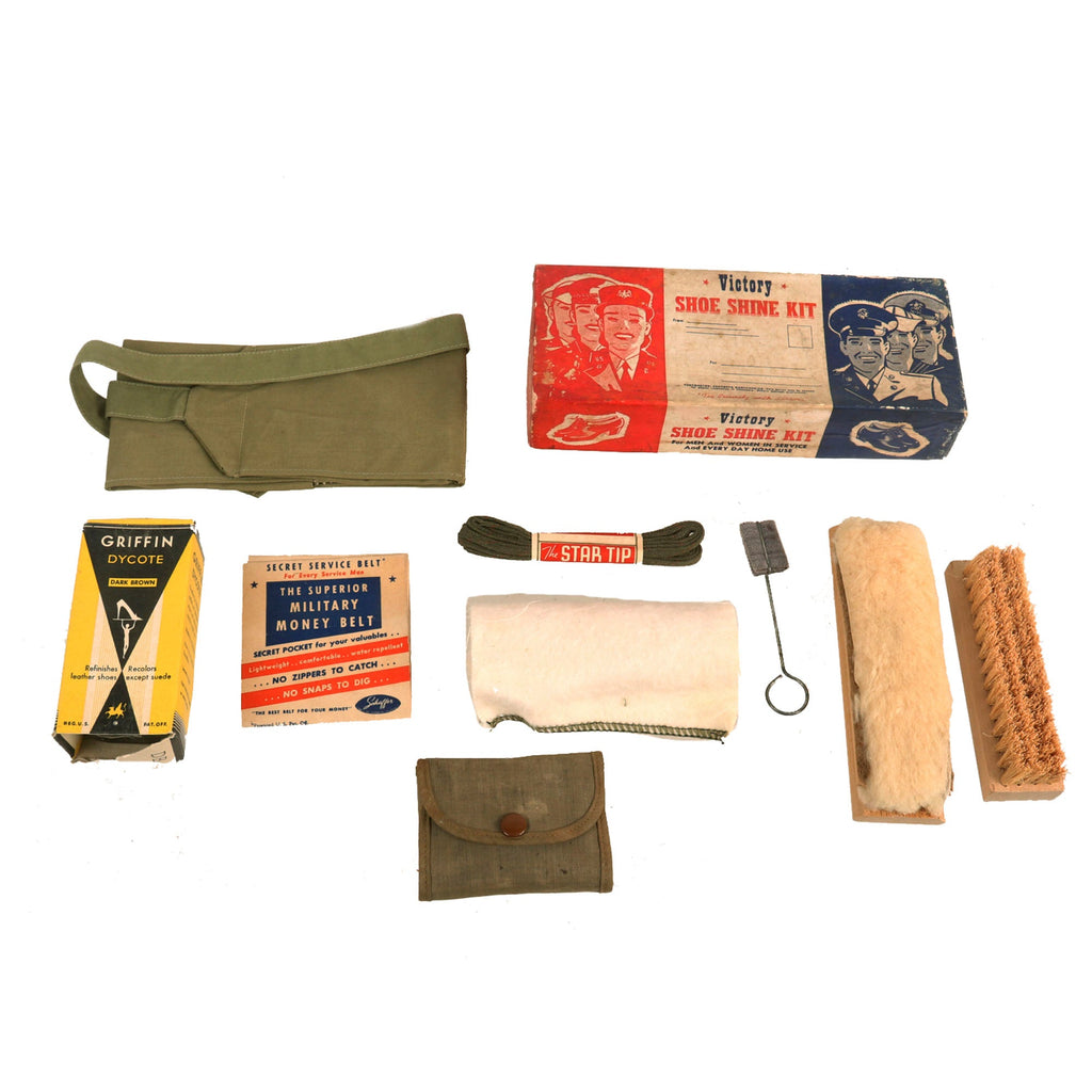 Original U.S. WWII Personal Items Lot - Shaving Kit & Money Belt Original Items