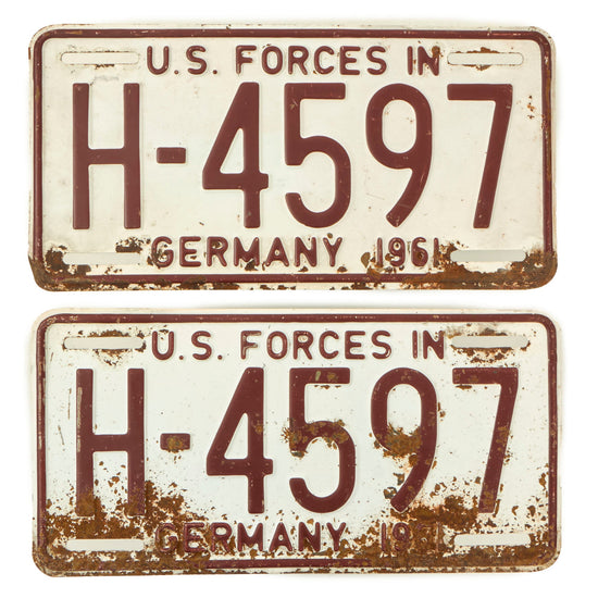 Original U.S. Cold War Era Matched Set of U.S. Forces in Germany Military Vehicle License Plates - 1961 Dated Original Items