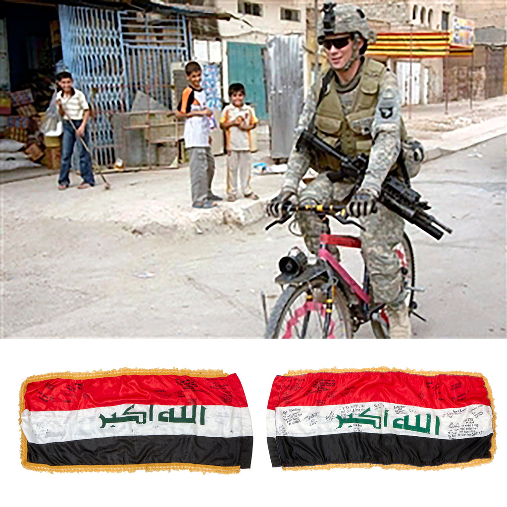 Original U.S. Operation Iraqi Freedom Iraq National Flag - Signed by Soldiers to Sergeant Speakman - 23” X 52” Original Items