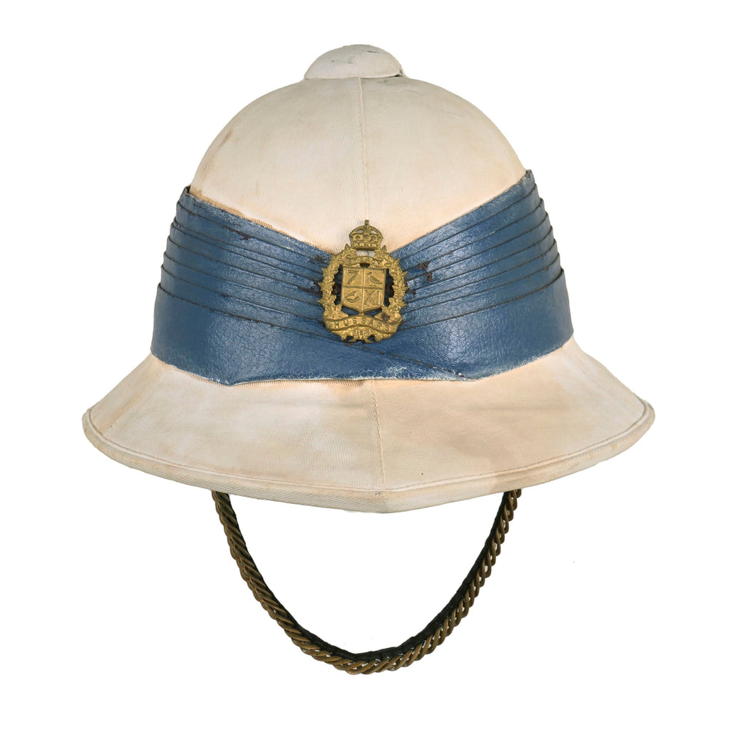 Original British WWII Wolseley Pattern Pith Sun Helmet With 7th/11th Hussars Badge Original Items