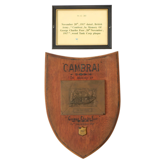 Original British WWI Tank Corps Memorial Plaque For Lance Corporal George Charles Foot, DCM, of ‘D’ Battalion, Tank Corps - Killed In Action November 20th, 1917 at Cambrai Original Items