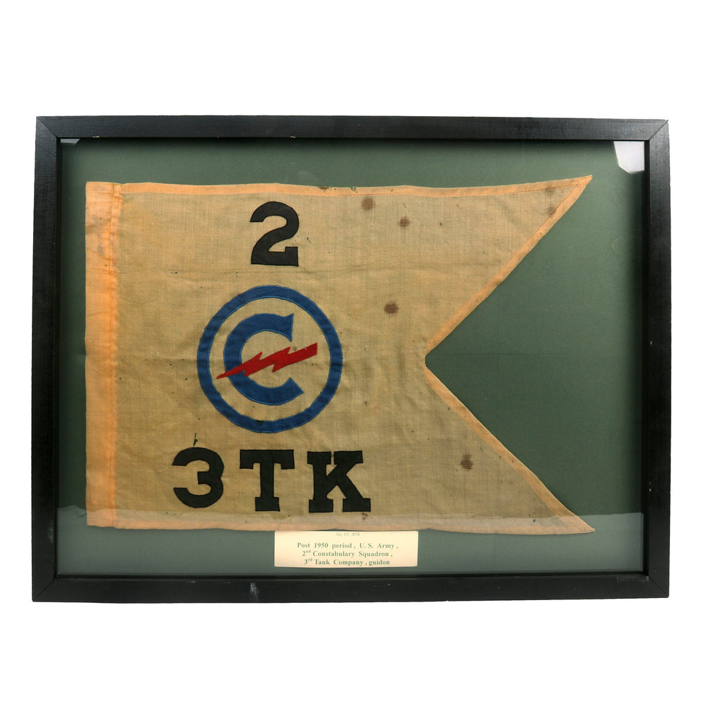Original U.S. WWII Post 1950 U.S. Army Constabulary 2nd Squadron 3rd Tank Co. Swallowtail Guidon - A.A.F. Tank Museum - Framed 36 ½" x 27 ½" Original Items