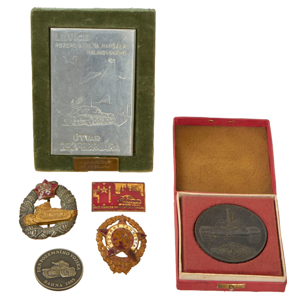Original Czechoslovakia WWII to Cold War Era Collection of Tank Corps Proficieny Badge and Commemorative Coin Lot of 6 - Formerly A.A.F. Tank Museum Collection Original Items