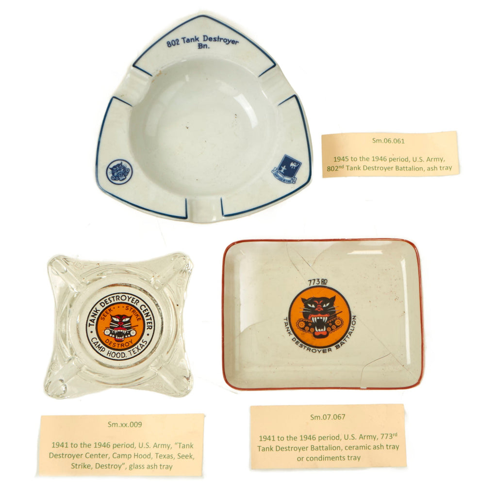 Original U.S. WWII Tank Destroyer “Officer’s Club” Insignia Painted Ashtray Lot of 3 - Formerly Part of the A.A.F. Tank Museum Original Items