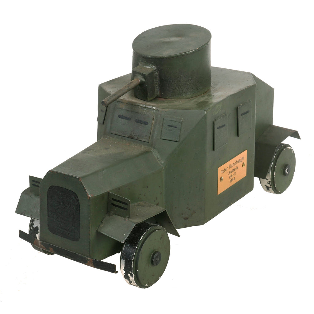 Original German Weimar Period "Roter Kampfwagen" Armored Fighting Vehicle Steel Model Toy with 1934 Dated Plaque Added Later Original Items