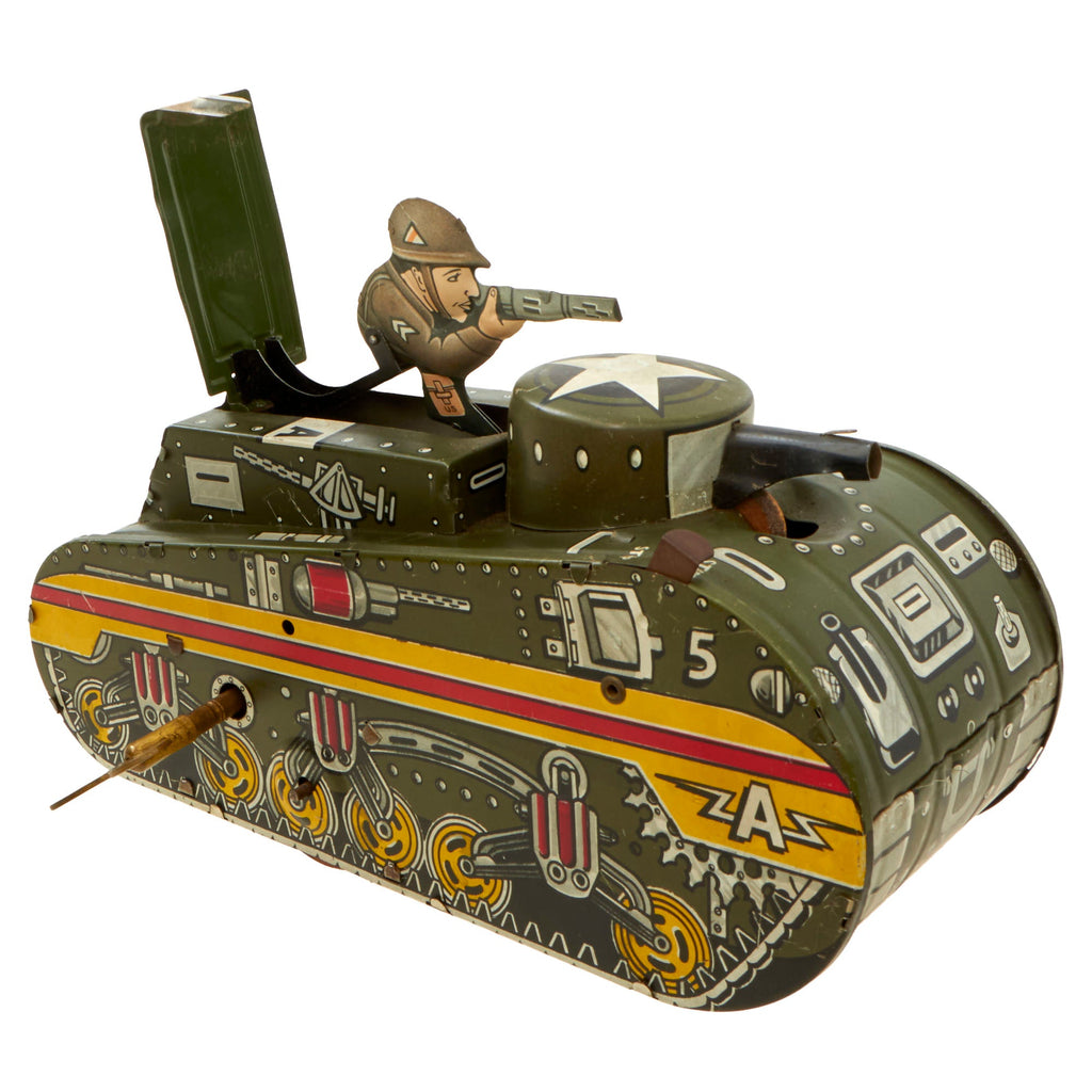 Original U.S. Inter-War Era Fully Functional WWI Tin Mechanical Windup M2 Light Tank Style Toy Manufactured by Louis Marx & Co With Popout Rifleman - Formerly A.A.F. Tank Museum Collection Original Items