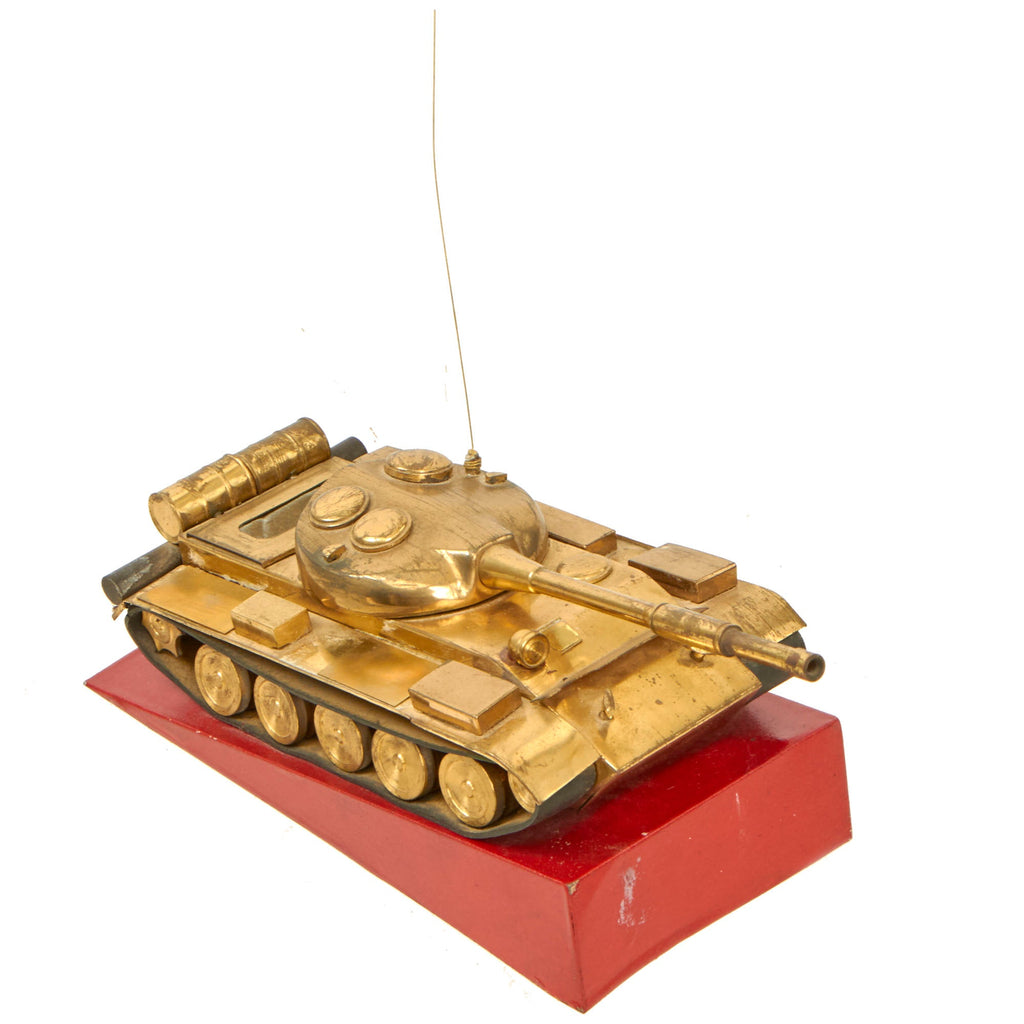 Original Soviet Cold War Era T-55 Tank Brass Desk Model on Steel Base - Formerly Part of the A.A.F. Tank Museum Original Items
