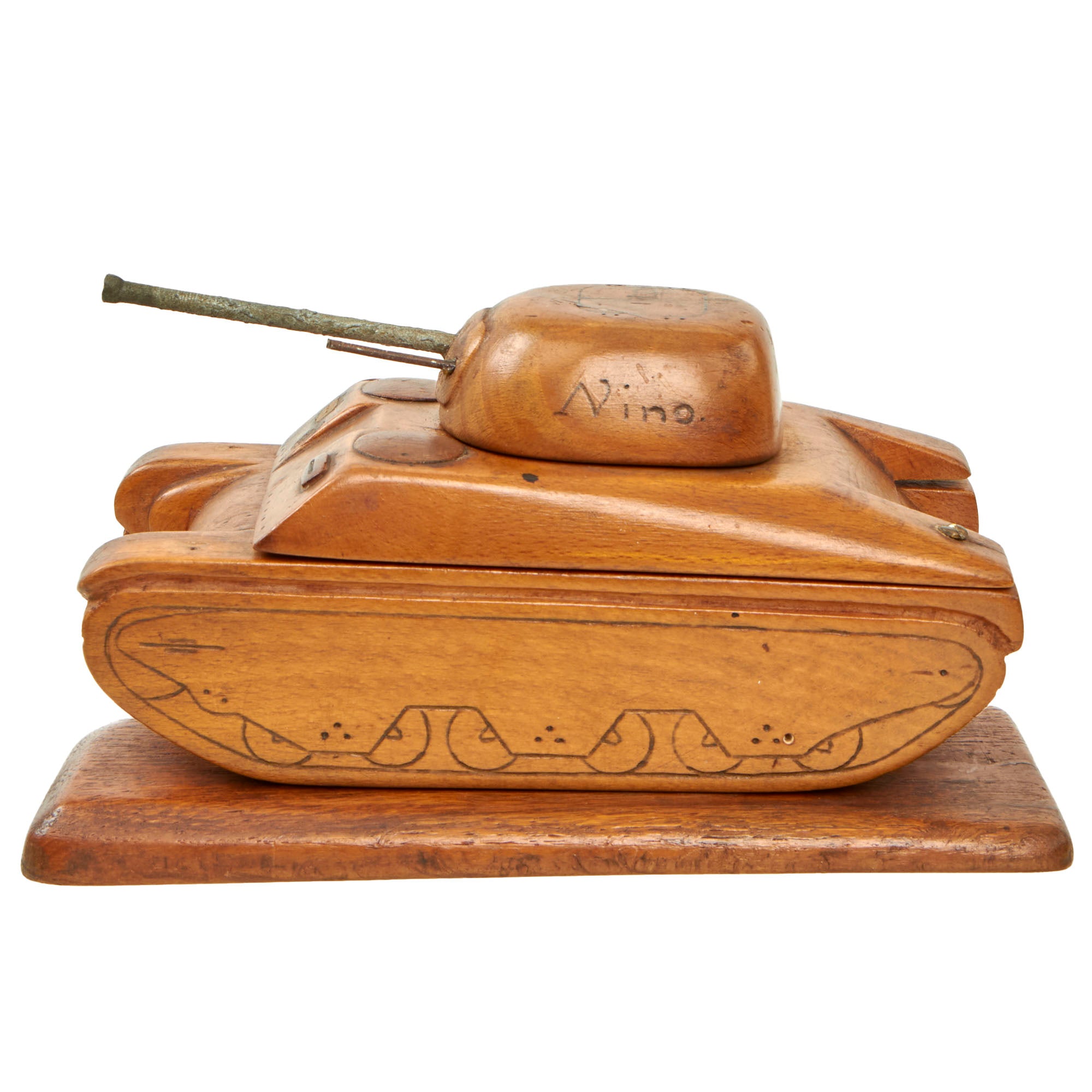 Sherman Tank Rocker Box Original U.S. WWII Italian POW Made M4 Sherman Tank Wood Desktop Cigar ...