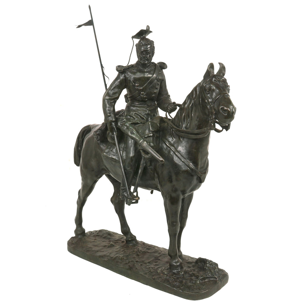 Original Imperial German WWI Era Large Bronze Sculpture of Uhlan Soldier of 5th (Westphalian) Uhlans on Horseback by Léon Mignon (1847-1898) Original Items