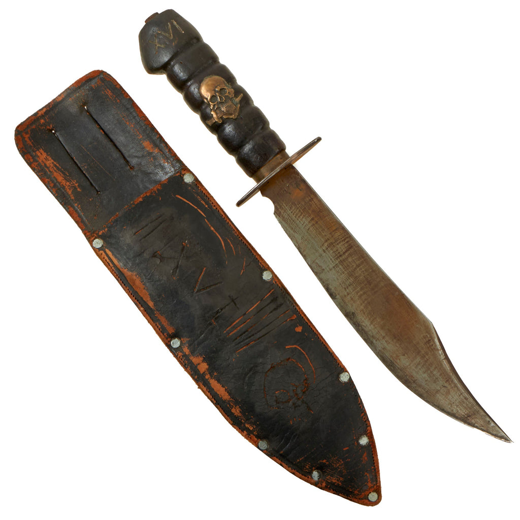 Original U.S. WWII Theater Made Bowie Blade Fighting Knife with Italian Black Brigade Insignia & Original Sheath Original Items