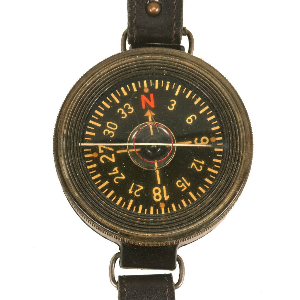 Original German WWII Luftwaffe Aviator Early Model AK 39 Wrist Compass with Armband Original Items
