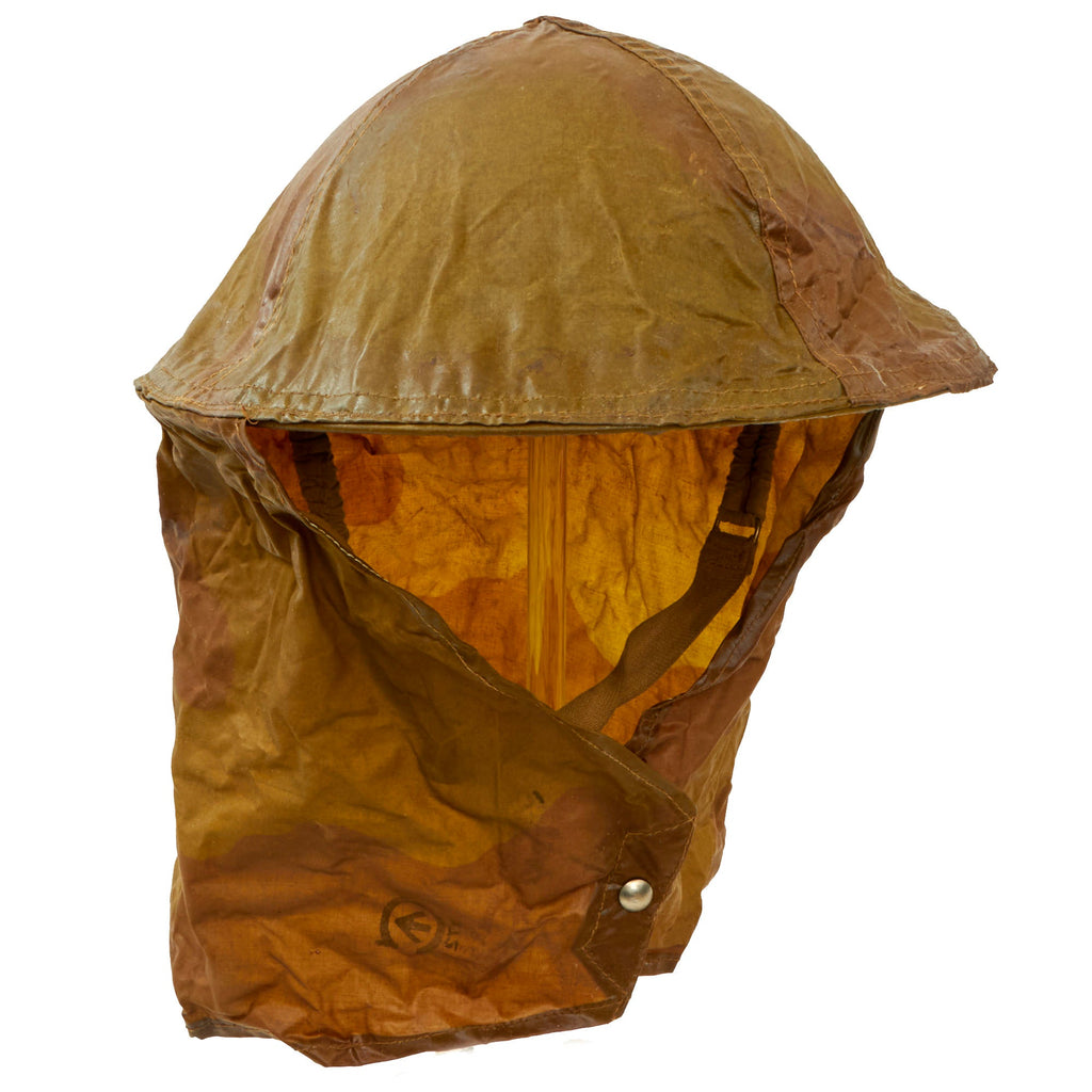 Original British WWII 1943 Brodie MkII Helmet with Extremely Scarce 1942 Camouflage Gas Cape - Size 7⅛ Original Items
