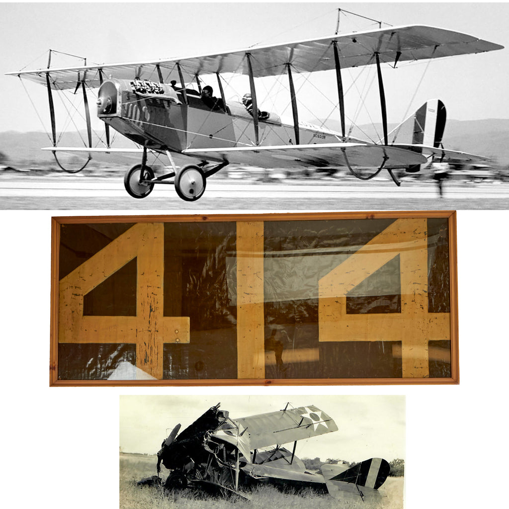 Original U.S. WWI Era Curtiss JN Jenny Framed Aircraft Fabric 414 with Crash Photographs - 25½ x 59½” Original Items