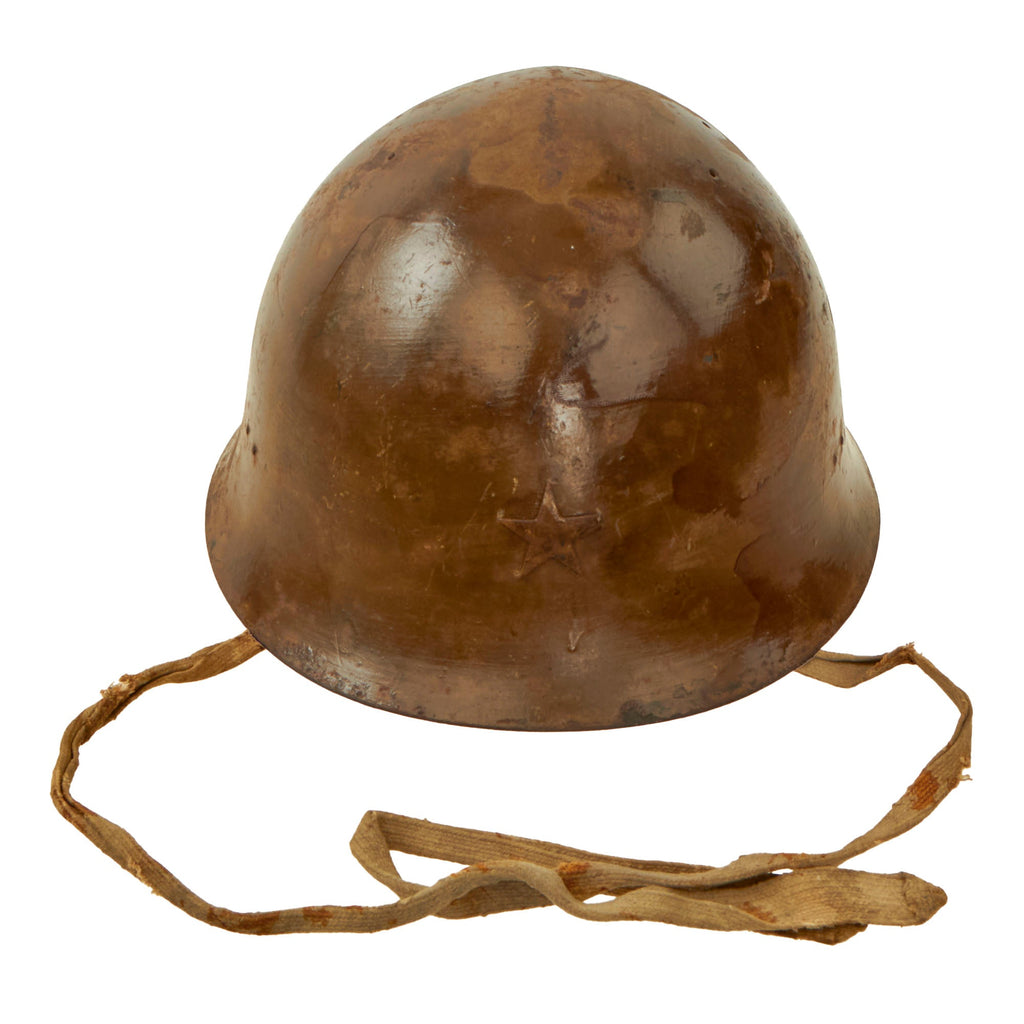 Original Japanese WWII Type 90 Army Helmet with Complete Liner and Chinstrap Purportedly Found in Manila in 1945 - Tetsubo Original Items