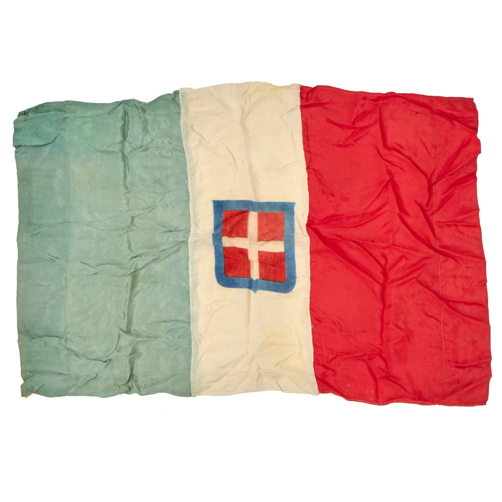 Original Italian WWII Multi-Piece Silk Kingdom of Italy Flag With Savoy Coat of Arms - 24 x 35” Original Items