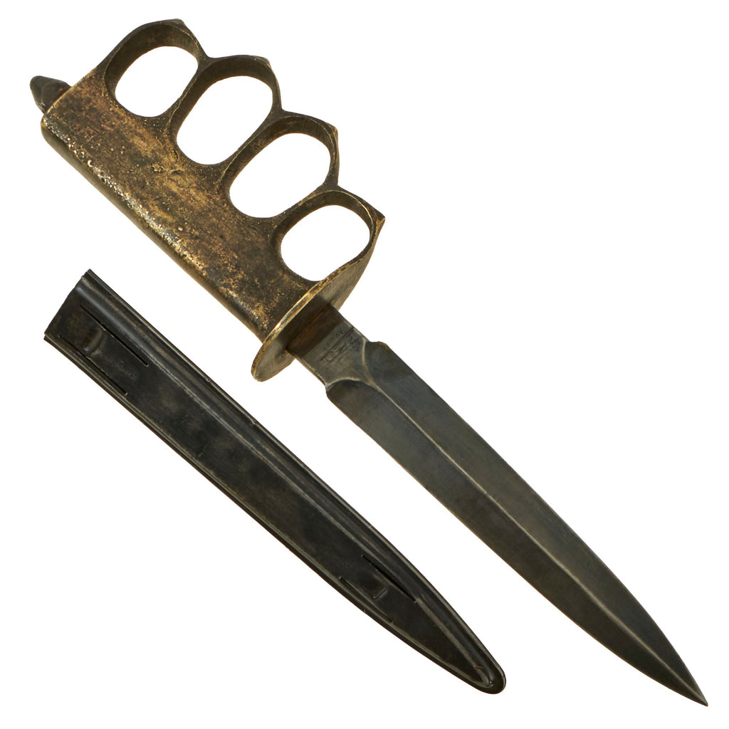 Original U.S. WWI Model 1918 French Made Mark I Trench Knife by AU LION with Reproduction Scabbard Original Items