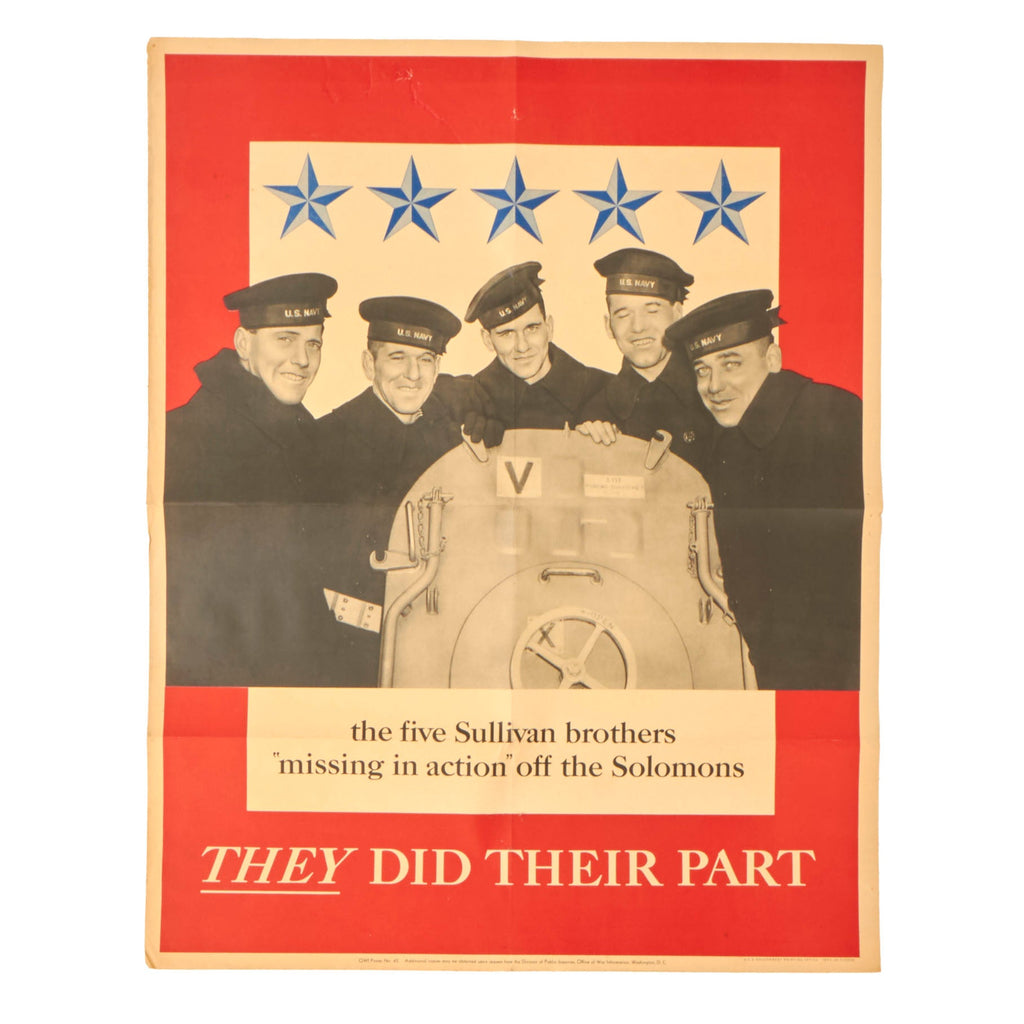 Original U.S. WWII Office of War Information 1943 Propaganda Poster - Sullivan Brothers, They Did Their Part - 22 x 28” Original Items