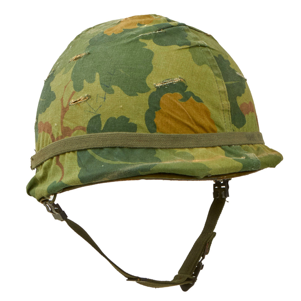 Original U.S. Vietnam War M1 Helmet with Camouflage Cover and Liner Original Items
