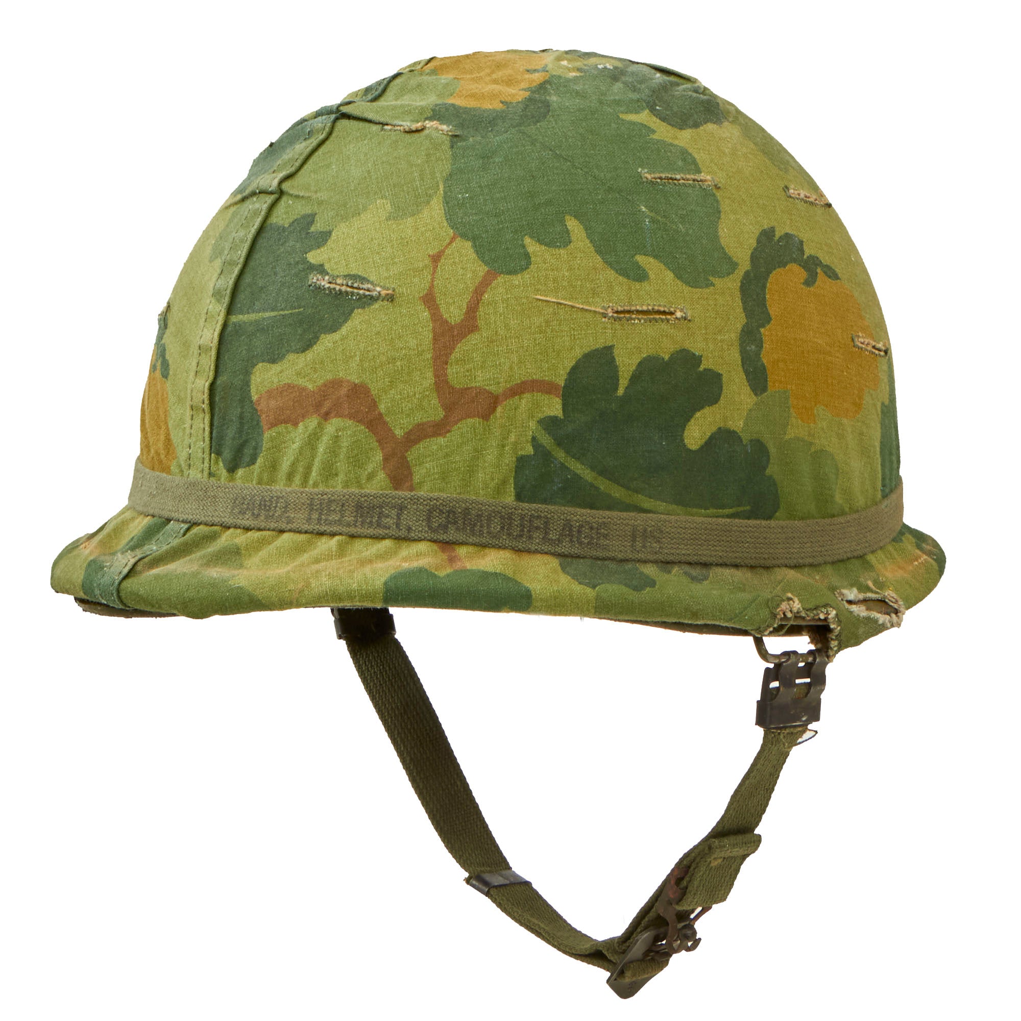 Original U S Vietnam War M1 Helmet With Camouflage Cover And Liner original-u-s-vietnam-war-m1-helmet-with-camouflage-cover-and-liner