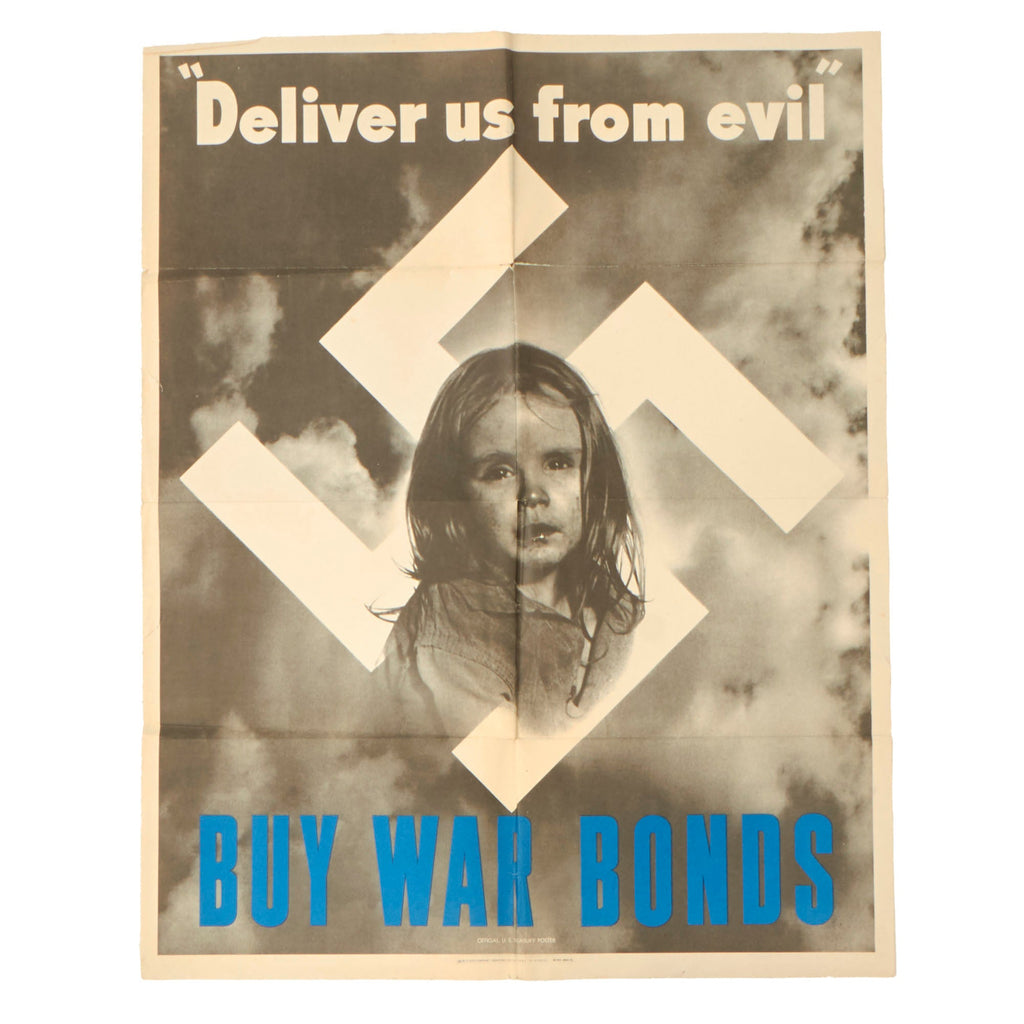 Original WWII U.S. Treasury "Deliver us from evil" BUY WAR BONDS Poster - 22” x 28” Original Items