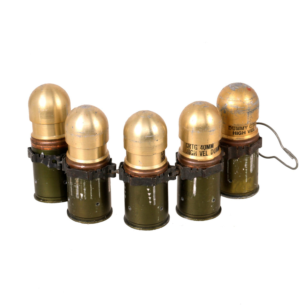 Original U.S. Desert Storm Era Inert 40mm HE Rounds on MK19 Links for the Mark 19 Grenade Launcher - Lot of 5 Original Items