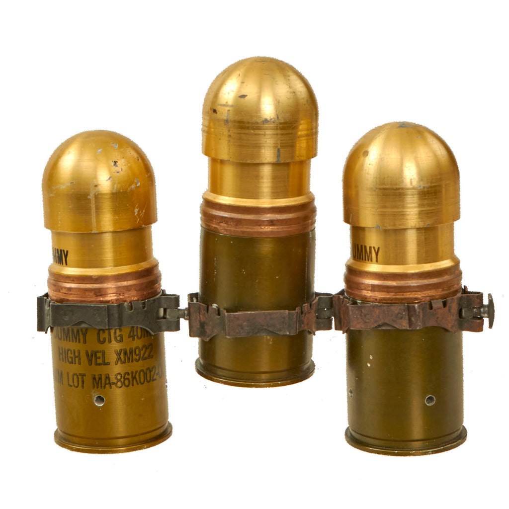 Original U.S. Desert Storm Era Inert 40mm HE Rounds on MK19 Links for the Mark 19 Grenade Launcher - Lot of 3 Original Items