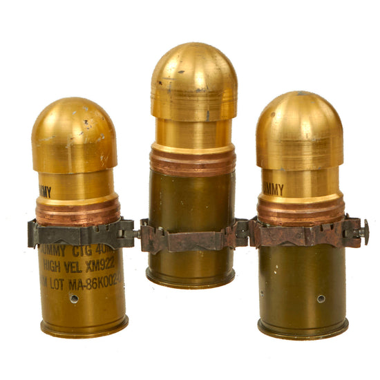 Original U.S. Desert Storm Era Inert 40mm HE Rounds on MK19 Links for the Mark 19 Grenade Launcher - Lot of 3 Original Items