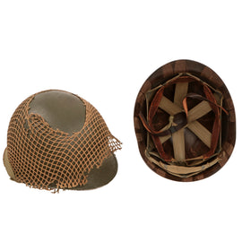 Original U.S. WWII McCord M1 Front Seam Fixed Bale Helmet with Westinghouse Liner & Damaged Helmet Net