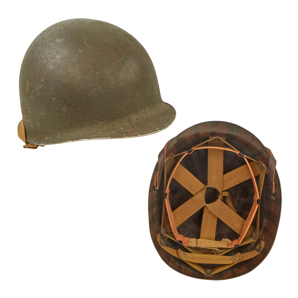 Original U.S. WWII 1942 McCord Front Seam Fixed Bale M1 Helmet with Firestone Liner - Complete Original Items