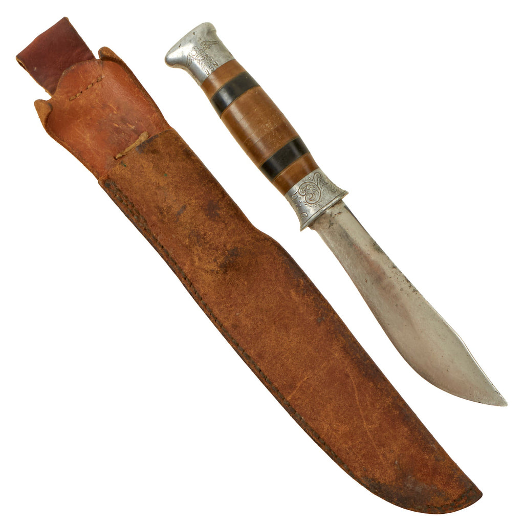 Original U.S. WWII Named Navy Theater-Made Fighting Knife with Engraved Naval Aviator Motif on Pommel & Sheath - Aviation Machinist’s Mate Jim Dawson Original Items