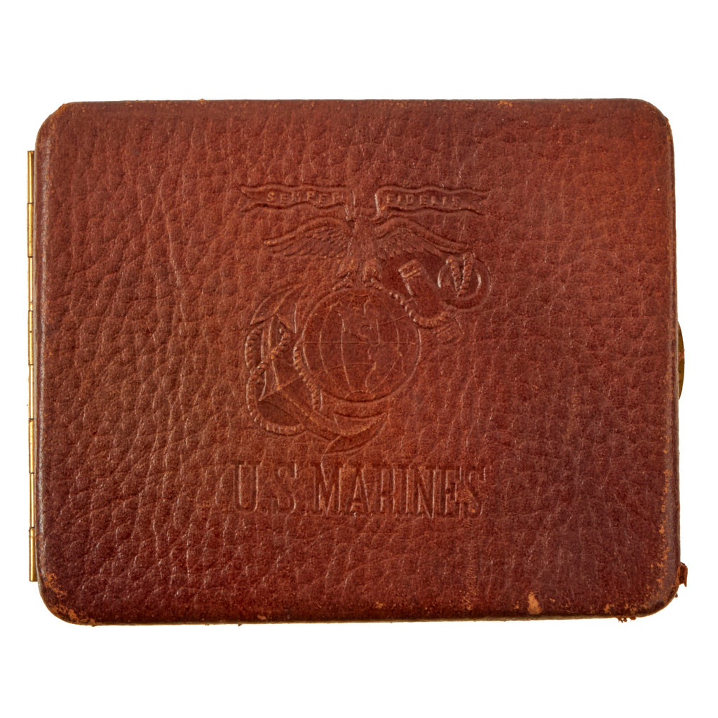 Original U.S. WWII Era USMC Marine Corps Leather Cigarette Case - 1940 Patent Date Original Items