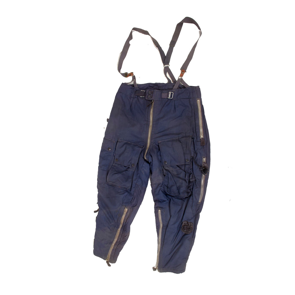 Original German WWII 1943 Dated Luftwaffe Blue Electric Heated Winter Flying "Channel" Trousers with Suspenders - RBNr. Marked Original Items