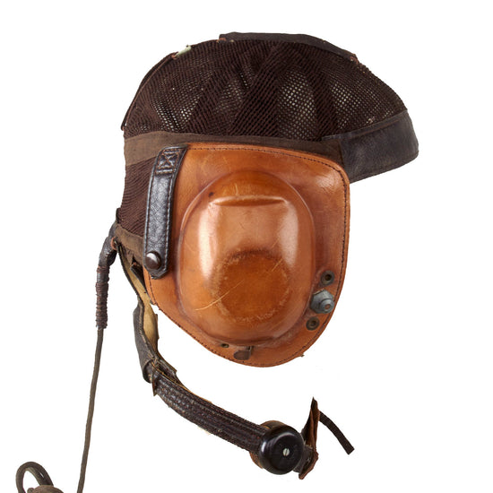 Original German WWII Luftwaffe LKpN101 Netzkopfhaube Summer Flying Helmet in Size 58cm with Avionics Original Items