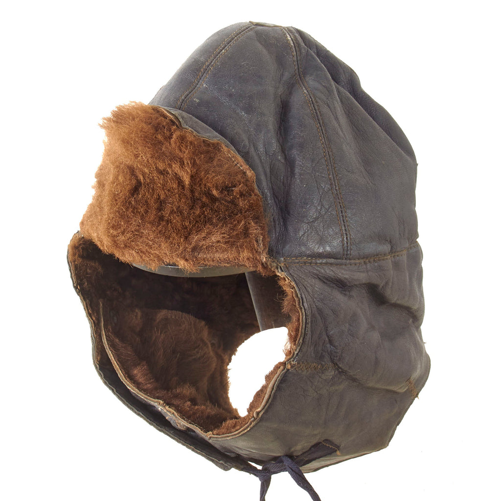 Original German WWII Kriegmarine Issue Winter Fur Leather Hat with PRYM Snaps - Size 57 Original Items