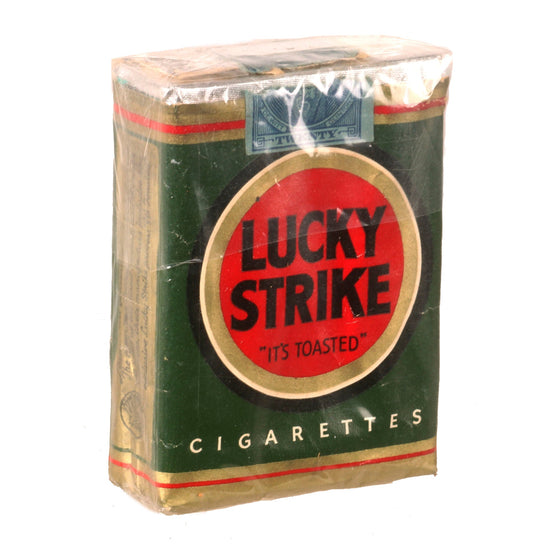 Original U.S. WWII Empty Pack of Lucky Strike Cigarettes Rewrapped for Display with Class A Cigarette Tax Stamp - Pre-1942 - Grade I Original Items