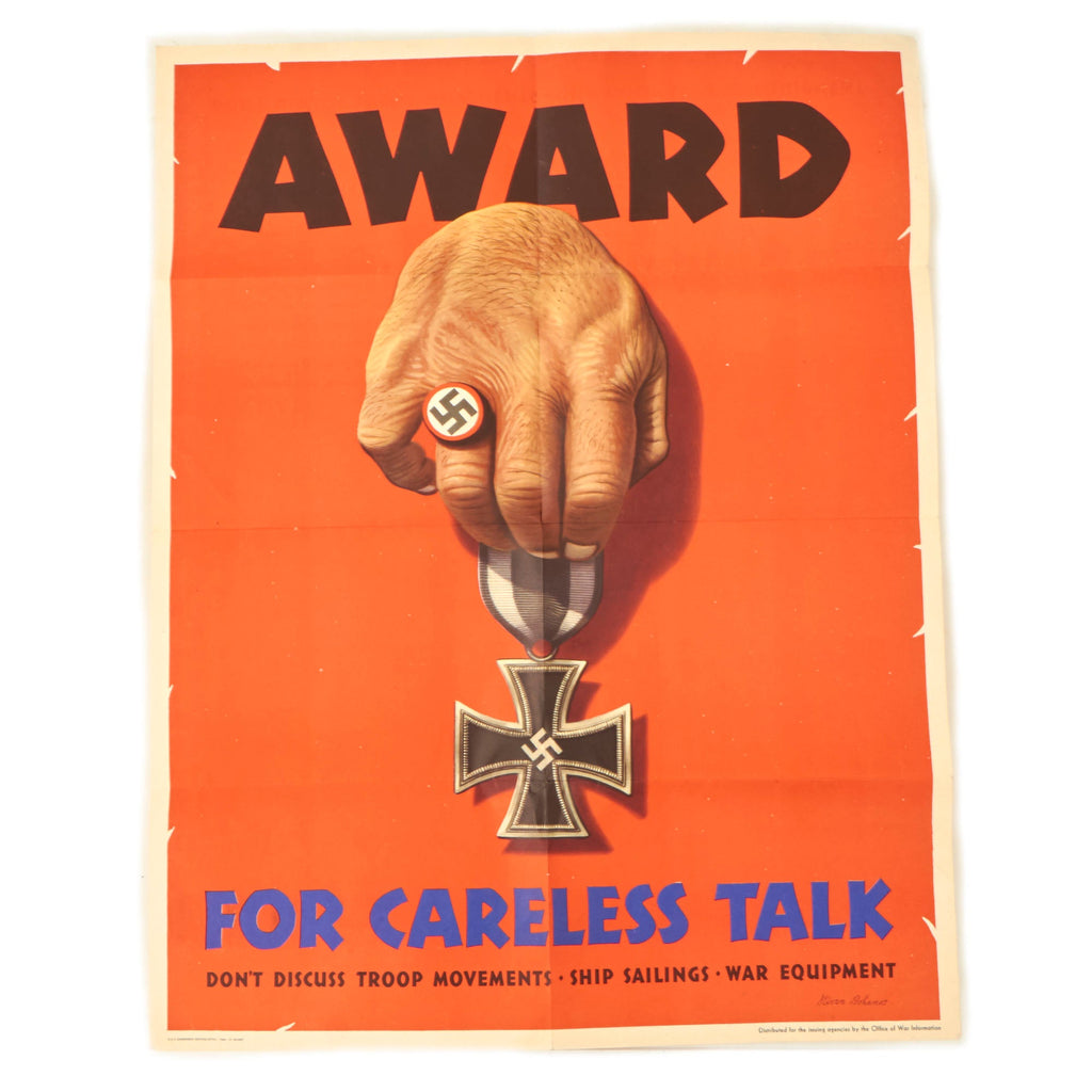 Original U.S. WWII National Security Careless Talk Propaganda Poster - Sent to Meadia Heights Gold Club of Lancaster, PA - 20” x 26” Original Items