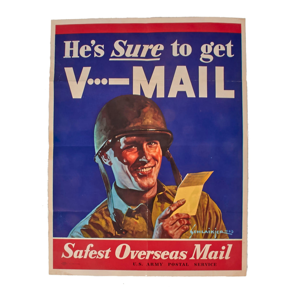 Original U.S. WWII Victory Mail US Army Postal Service Promotional Poster - 22” x 28” Original Items