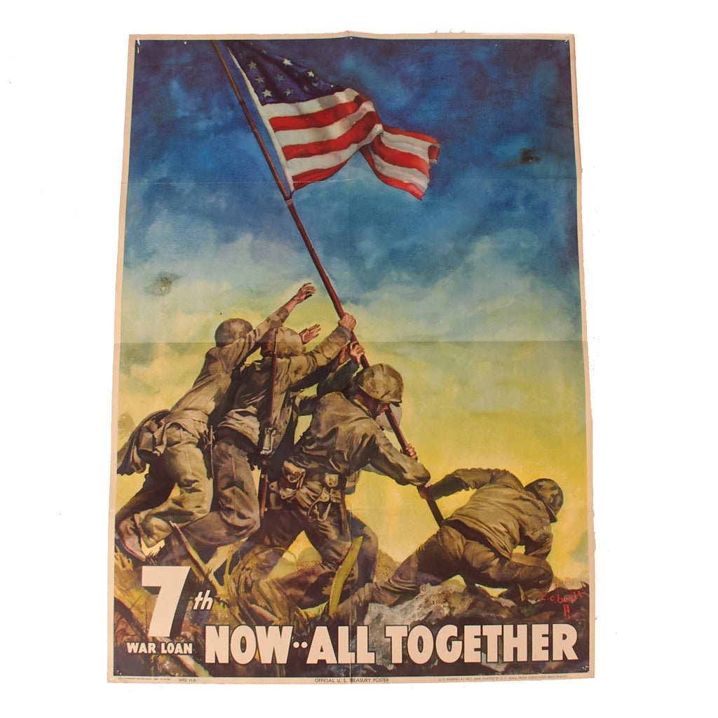 Original U.S. WWII 7th War Loan Propaganda Poster - Iwo Jima “Now All Together” - 25 ½” x 18 ½” Original Items