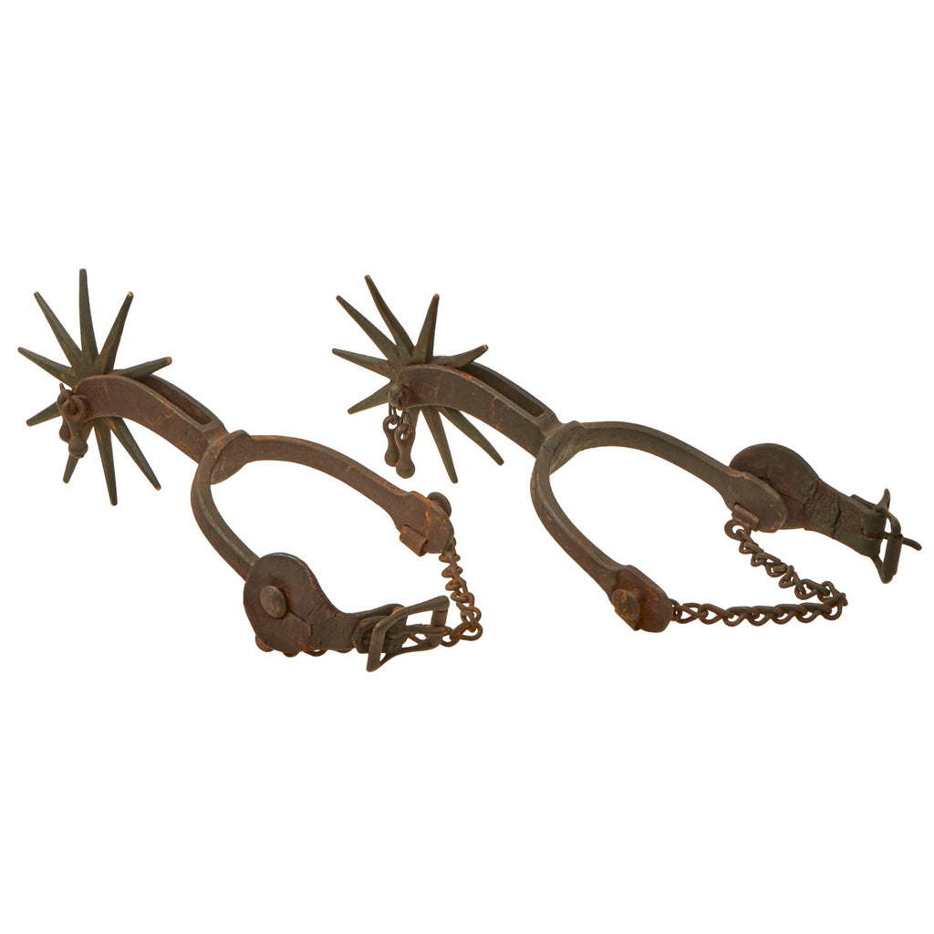 Original U.S. Late 19th Century Early Western Iron Cowboy Spurs with Chains & Leather Straps - Circa 1870 Original Items
