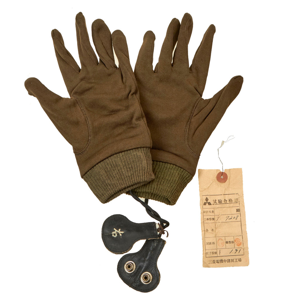 Original Japanese WWII Electrically-Heated Flight Glove Inserts by Mitsubishi with Original Tag - Dated 1943 Original Items