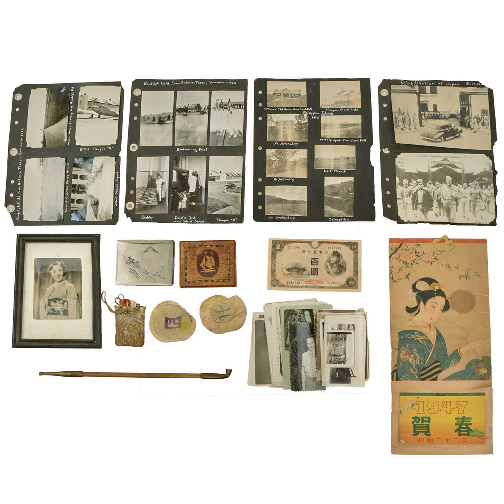 Original U.S. WWII Japanese Occupation Lot with Cigarette Case, Scrapbook Photos, Captured Money & Other Items Original Items