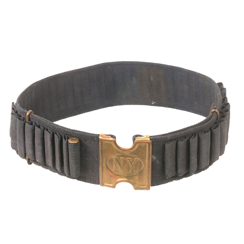 Original U.S. Spanish American War Blue New York .45-70 Ammunition Belt with Trapdoor Bayonet Wire Chape Original Items
