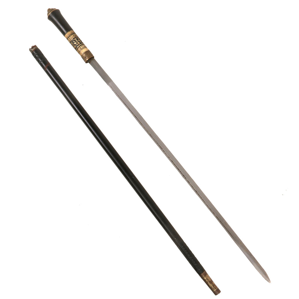 Original British Mid-19th Century High End Sword Cane with Locking Lug & Carved Bone Horn Grip Original Items