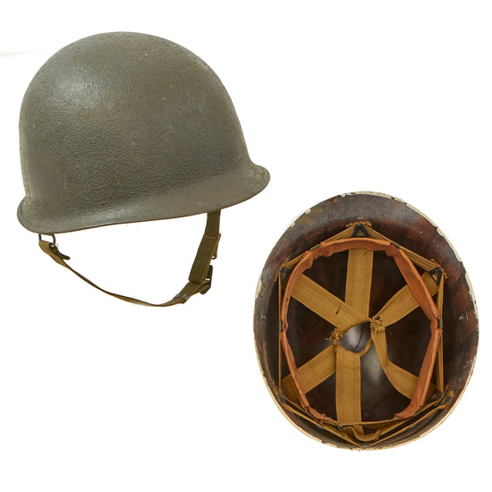 Original WWII U.S. Named Navy Late War Painted Rear Seam Swivel Bale Schlueter M1 Helmet Complete with International Molded Plastics Liner Original Items